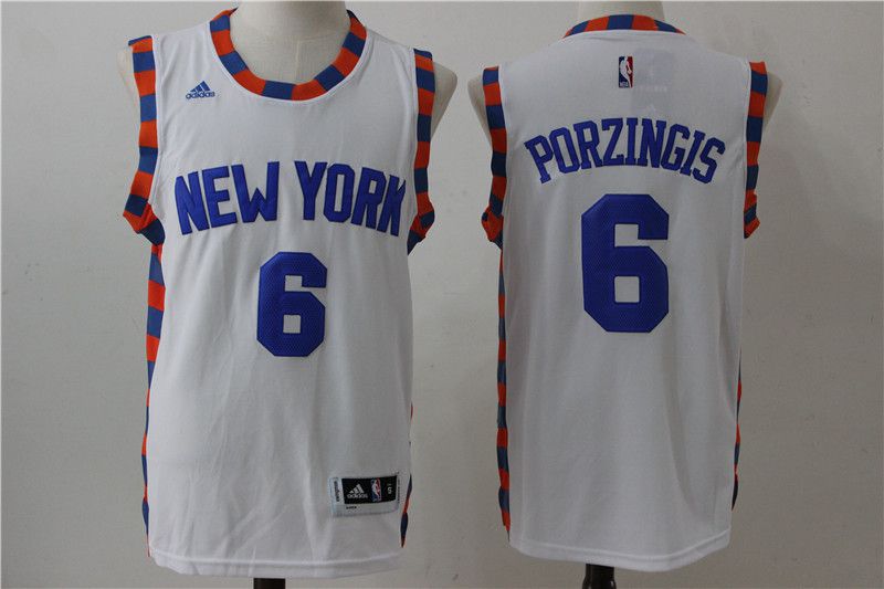 Men New York Knicks #6 Porzingis White Adidas NBA Jersey->new york knicks->NBA Jersey